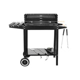 Gratar gradina, grill dreptunghiular, cu roti, raft, rotisor, suflanta, 86x35x65/81 cm