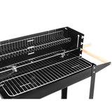 Gratar gradina, grill dreptunghiular, cu roti, raft, rotisor, suflanta, 86x35x65/81 cm