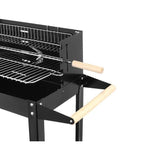 Gratar gradina, grill dreptunghiular, cu roti, raft, rotisor, suflanta, 86x35x65/81 cm