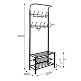 Cuier cu 2 rafturi pentru incaltaminte, 9 carlige duble, metalic, negru, 67x30x187 cm, Springos