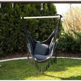 Hamac tip scaun, cu 2 perne, franjuri, gri inchis, max 150 kg, 120x150 cm, Malatec 