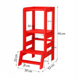 Inaltator multifunctional/ajutor de bucatarie pentru copii, ajustabil, lemn, rosu, 39x52x90 cm, Springos