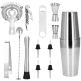 Kit pentru barmani, cocktail shaker, inox, set 14 piese, 600/750 ml, Springos