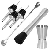 Kit pentru barmani, cocktail shaker, suport bambus, inox, set 11 piese, 550 ml, Springos