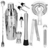 Kit pentru barmani, cocktail shaker, suport bambus, inox, set 11 piese, 550 ml, Springos