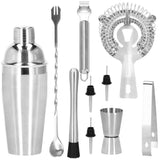 Kit pentru barmani, cocktail shaker, suport bambus, inox, set 11 piese, 550 ml, Springos