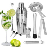 Kit pentru barmani, cocktail shaker, suport bambus, inox, set 11 piese, 550 ml, Springos