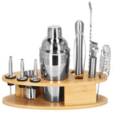 Kit pentru barmani, cocktail shaker, suport bambus, inox, set 11 piese, 550 ml, Springos