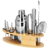 Kit pentru barmani, cocktail shaker, suport bambus, inox, set 11 piese, 550 ml, Springos