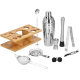 Kit pentru barmani, cocktail shaker, suport bambus, inox, set 11 piese, 750 ml, Springos