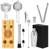 Kit pentru barmani, cocktail shaker, suport bambus, inox, set 11 piese, 750 ml, Springos