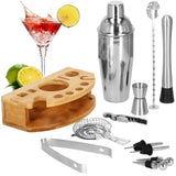 Kit pentru barmani, cocktail shaker, suport bambus, inox, set 12 piese, 750 ml, Springos