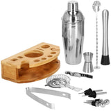 Kit pentru barmani, cocktail shaker, suport bambus, inox, set 12 piese, 750 ml, Springos