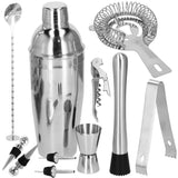 Kit pentru barmani, cocktail shaker, suport bambus, inox, set 12 piese, 750 ml, Springos