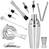 Kit pentru barmani, cocktail shaker, suport bambus, inox, set 12 piese, 750 ml, Springos