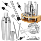 Kit pentru barmani, cocktail shaker, suport bambus, inox, set 12 piese, 750 ml, Springos