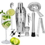 Kit pentru barmani, cocktail shaker, suport bambus, inox, set 12 piese, 750 ml, Springos