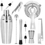 Kit pentru barmani, cocktail shaker, suport bambus, inox, set 12 piese, 750ml, Springos