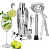 Kit pentru barmani, cocktail shaker, suport bambus, inox, set 12 piese, 750ml, Springos