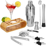 Kit pentru barmani, cocktail shaker, suport bambus, inox, set 12 piese, 750ml, Springos