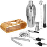 Kit pentru barmani, cocktail shaker, suport bambus, inox, set 12 piese, 750ml, Springos