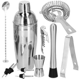 Kit pentru barmani, cocktail shaker, suport bambus, inox, set 12 piese, 750ml, Springos