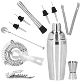 Kit pentru barmani, cocktail shaker, suport bambus, inox, set 12 piese, 750ml, Springos