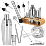 Kit pentru barmani, cocktail shaker, suport bambus, inox, set 12 piese, 750ml, Springos