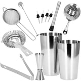 Kit pentru barmani, cocktail shaker, suport bambus, inox, set 14 piese, 600/750 ml, Springos