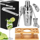 Kit pentru barmani, cocktail shaker, suport bambus, inox, set 9 piese, 550 ml, Springos