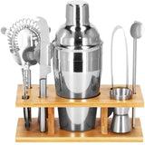 Kit pentru barmani, cocktail shaker, suport bambus, inox, set 9 piese, 550 ml, Springos