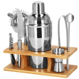 Kit pentru barmani, cocktail shaker, suport bambus, inox, set 9 piese, 550 ml, Springos