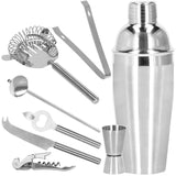 Kit pentru barmani, cocktail shaker, suport bambus, inox, set 9 piese, 550 ml, Springos