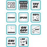 Lampa atelier, cu acumulator 2 Ah, incarcator 18V Li-ion, LED, 2000 Lm, 6500K,  SAS+ALL, Dedra