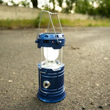 Lampa solara camping, turistica, functie powerbank, metalica, albastru, 2 in 1, 1.5 W, 20 lm, 9.5x5 cm, Trizand