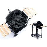 Gratar gradina, grill rotund, cu roti, capac, rafturi, 43 cm