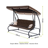 Balansoar gradina, 3 locuri, maro, 230x120x164 cm, functie pat, Chocolate