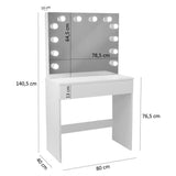 Masa de toaleta/machiaj, alba, cu oglinda si LED-uri, 80x40x140 cm