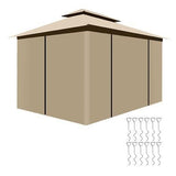 Pavilion/foisor pentru gradina/terasa, cadru metalic, impermeabil, cu plasa tantari, crem, 4x3x2.7 m