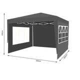 Pavilion pentru gradina/terasa, cadru metalic, 3 pereti, impermeabil, cu ferestre, gri inchis, 3x3x2.6 m