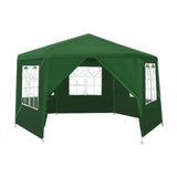 Pavilion/foisor pentru gradina/terasa, cadru metalic, 6 pereti, cu ferestre, verde, 4x4x2.6 m 