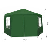 Pavilion/foisor pentru gradina/terasa, cadru metalic, 6 pereti, cu ferestre, verde, 4x4x2.6 m 