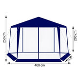 Pavilion pentru gradina/terasa, cadru metalic, impermeabil, cu plasa de tantari, albastru, 4x1.95x2.5 m