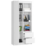 Biblioteca, placa laminata, 2 sertare, 7 rafturi, alb, 80x35x180 cm 