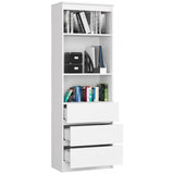 Biblioteca, placa laminata, 3 sertare, 3 rafturi, alb, 60x35x180 cm