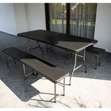 Set mobilier gradina/terasa, pliabil, 1 masa, 2 banci, negru, 180x74x74 cm/180x30x45 cm, Malatec