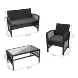 Set mobilier gradina/terasa, poliratan, negru, 1 masa, 2 fotolii, 1 canapea, Malatec