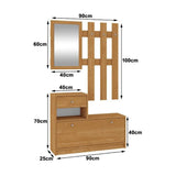 Set mobilier hol, placa laminata, cu pantofar, cuier, oglinda, arin, 90x25x70/100 cm