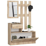 Set mobilier hol, placa laminata, cu pantofar, cuier, oglinda, stejar, 90x25x70/100 cm