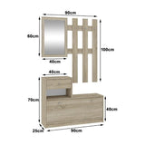 Set mobilier hol, placa laminata, cu pantofar, cuier, oglinda, stejar, 90x25x70/100 cm